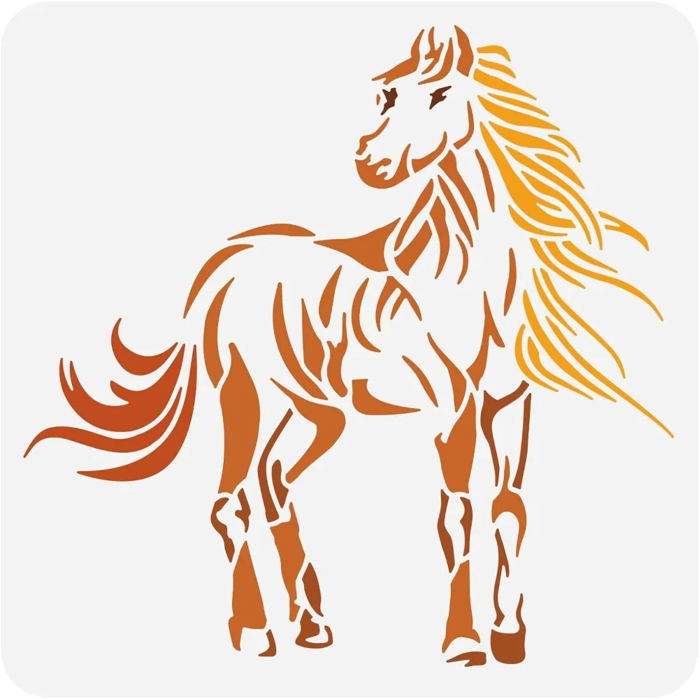 Horse Drawing Stencil 11.8x11.8 inch Hollow Out Horse with Long Hair Stencil Reusable Plastic Animal Stencil Template Art Crafts