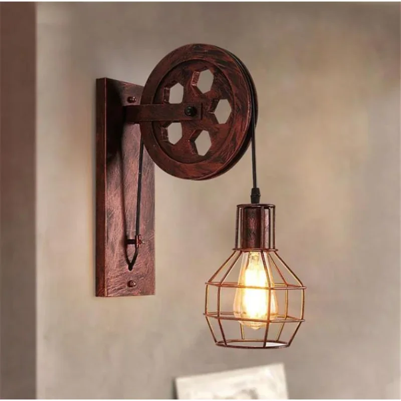 Loft Retro Lanterns Fixtures Pulley Wall Lamp Pendant Suspension Light Fitting Kitchen Bedroom Living Room Wall Lamp Bra Sconce