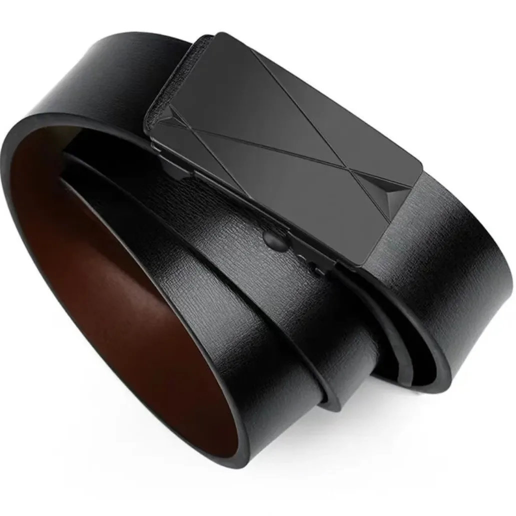 Adjustable Men's Business Belt - Automatic Buckle with Alloy Button - Toothless Inner Wear Design for Trendy & Middle-Aged Men