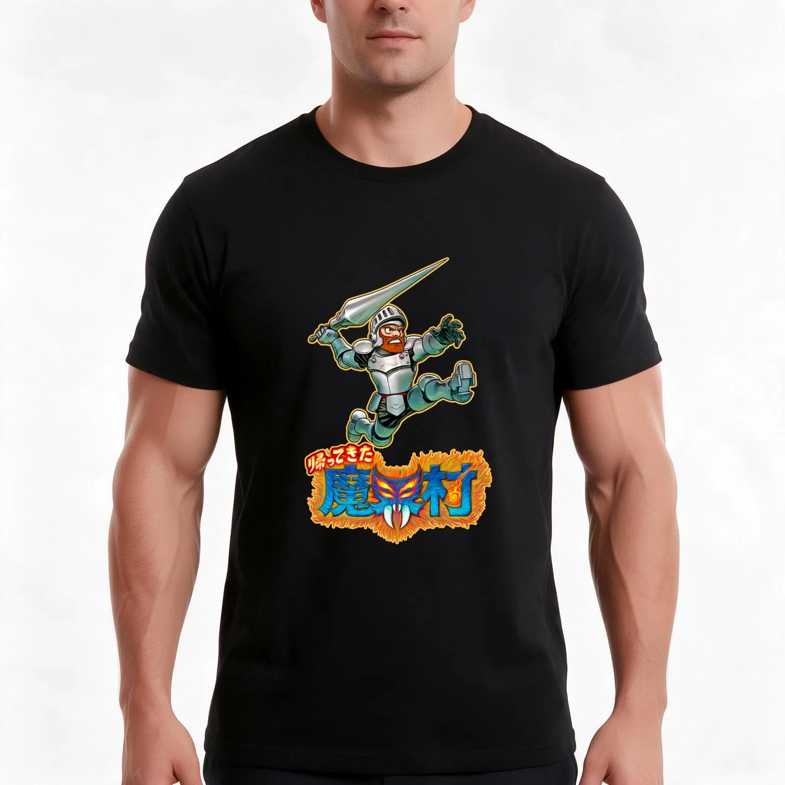 Ghosts n goblins resurrection sticker T-Shirt, Summer Casual Cotton Tee, Oversized Streetwear Tops, Vintage Graphic Print