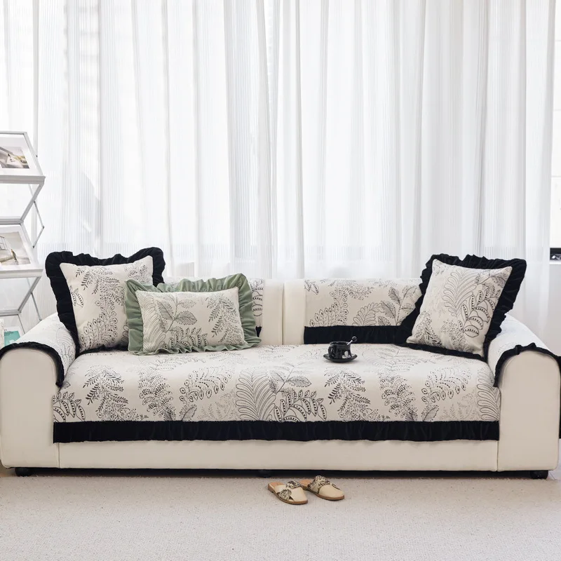Quilted Sofa Cushion Solid Color Non-slip Couch Cover Breathable Anti-scratch All Season Universal Washable Sofa Pad