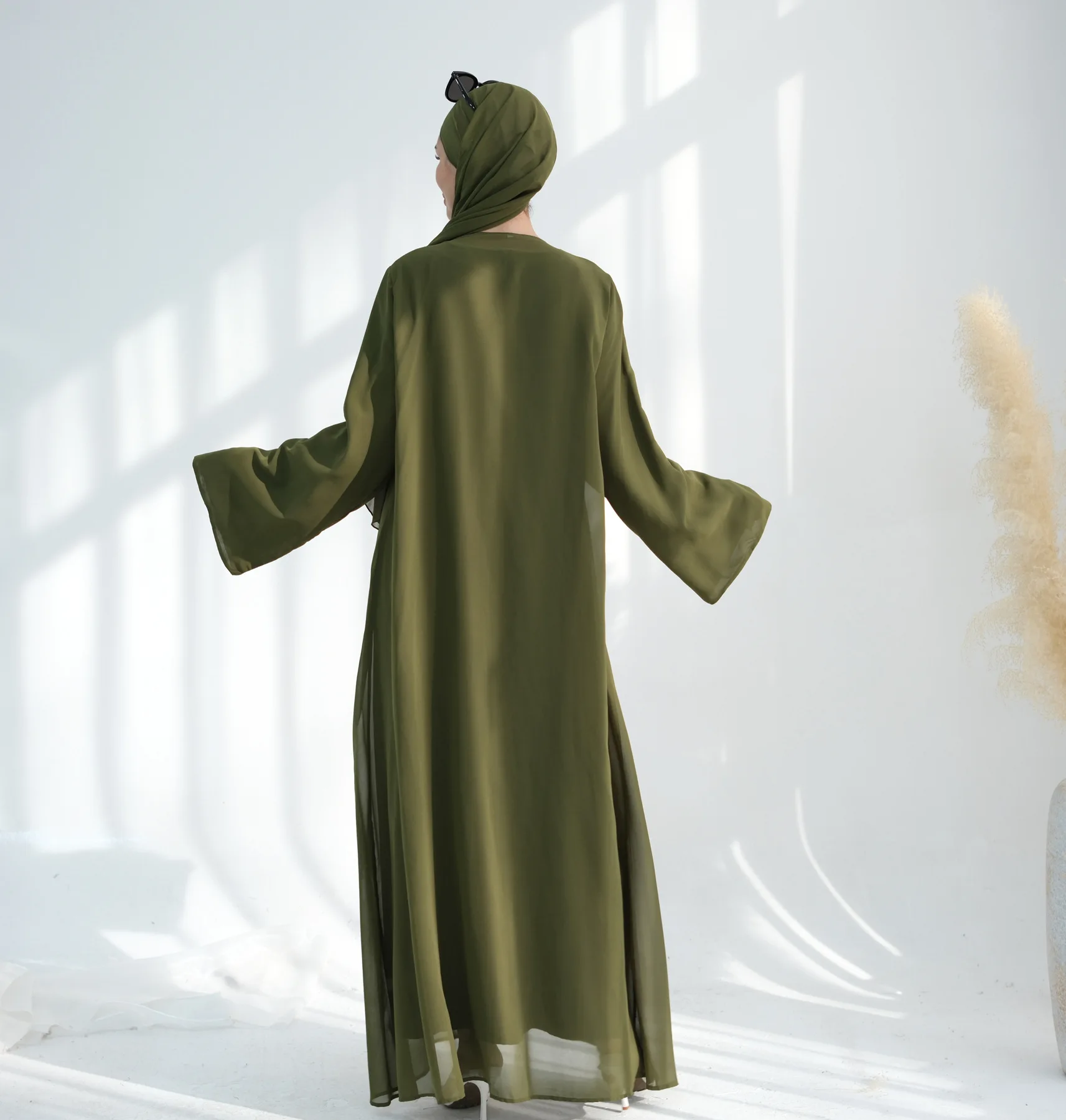 Dubai Donne Kimono Musulmano Aperto Abaya Sciarpa Caftano Turchia Cardigan Abito Lungo Set Islam Abbigliamento Robe Musulmane Femme Abiti