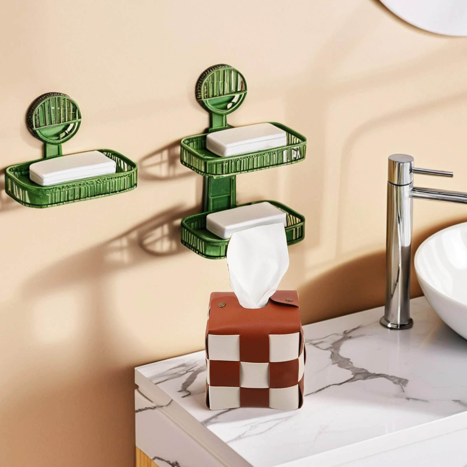 

Paper Tissue Box Cover Plaid Artificial Square Holder Compact For Car Office Bathroom Desk Bedroom Storage Case