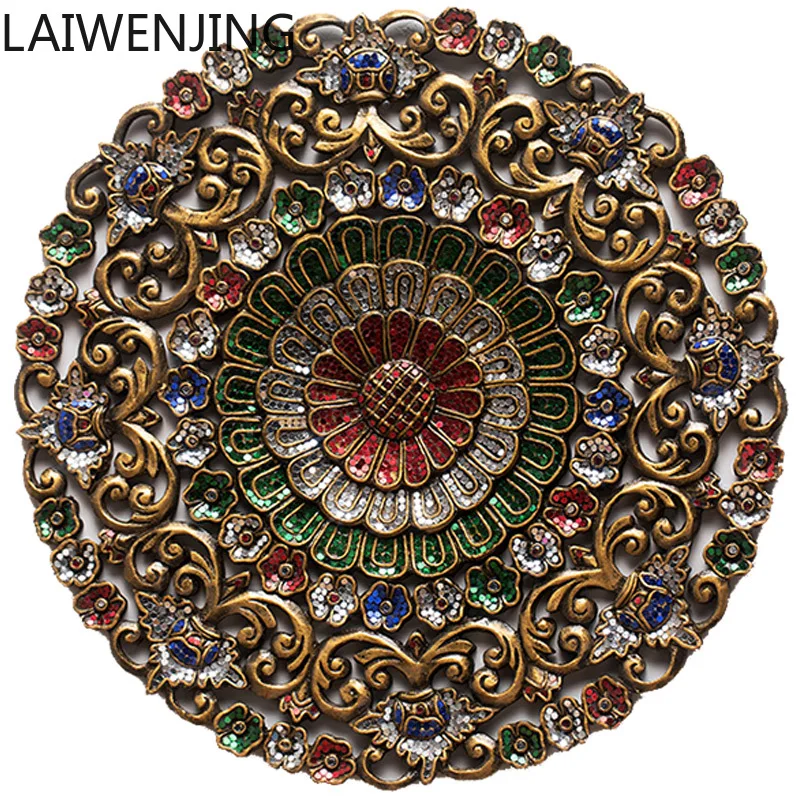 MJY background wall round wall hanging solid wood carving wall pendant decoration