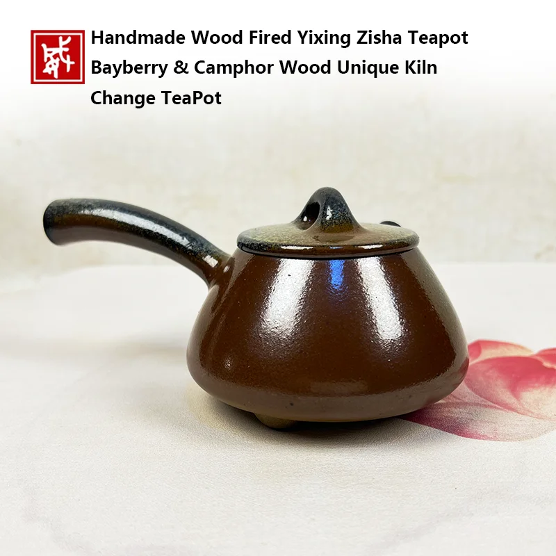 Handmade Purple Clay Teapot with Bayberry & Camphor Wood Kiln Natural Ash Glaze Yixing Zisha One of a Kind