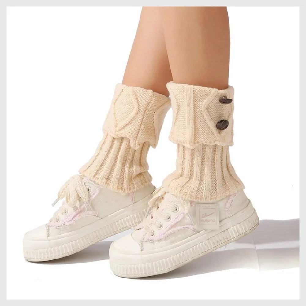 

Fashion Thermal Knitted Leg Warmer Loose Pure Color Short Leg Warmers Buttons Crochet Warm Socks Cuffs Autumn Winter
