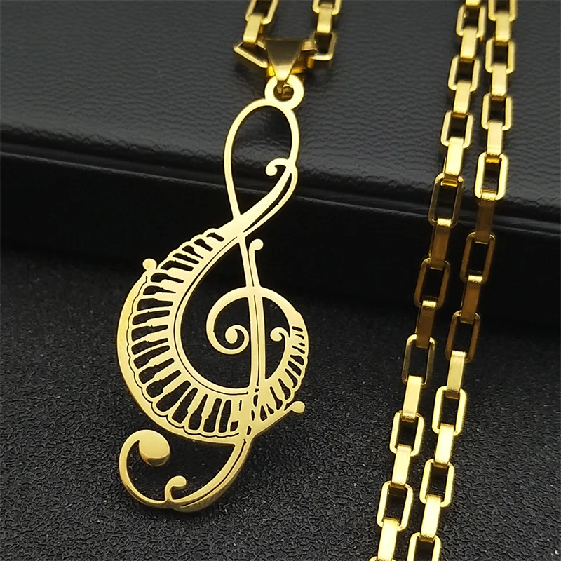 Music Note Treble Clef Chain Necklace for Women Men Stainless Steel Gold Color Musical Symbol Jewelry colar de musica N8598S06