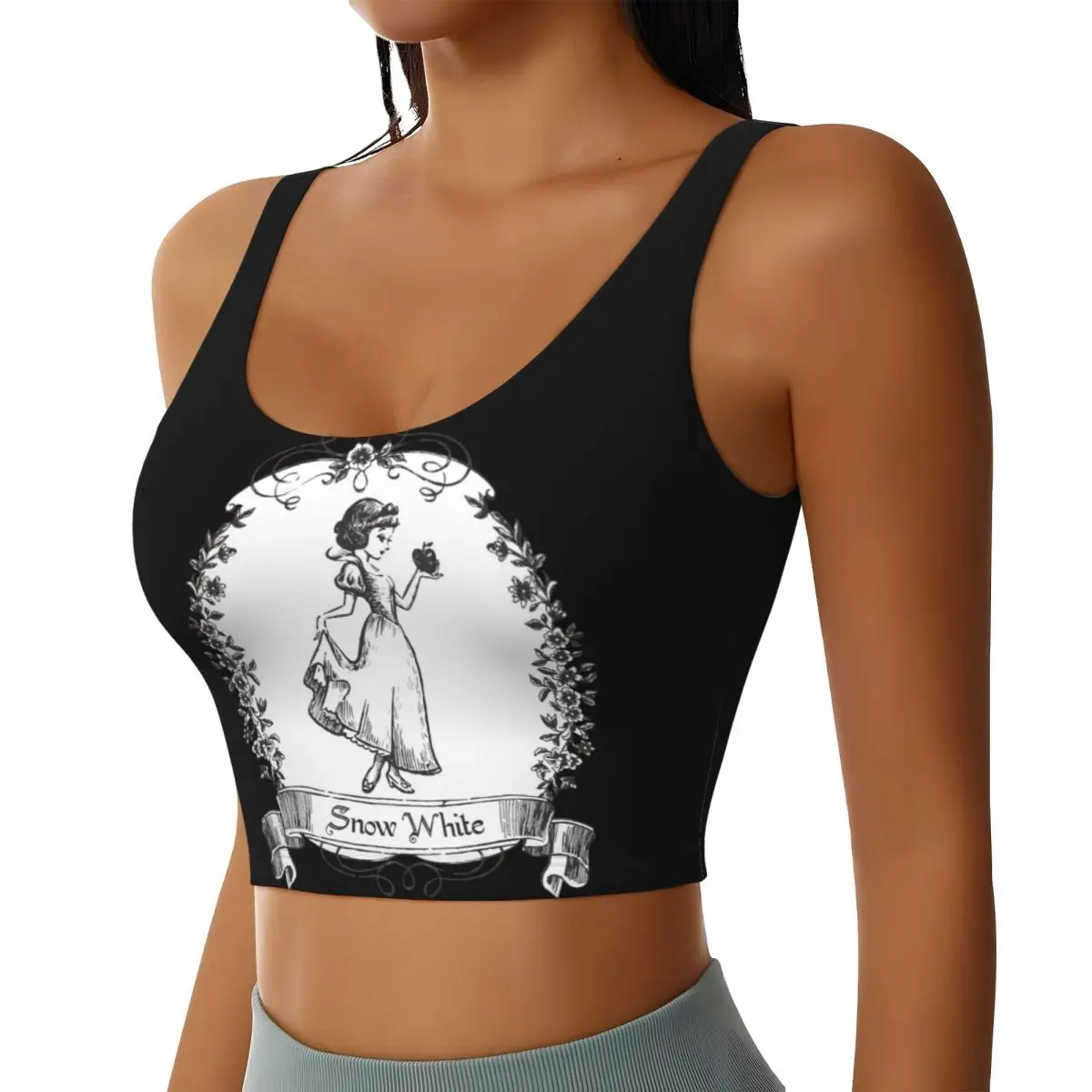 Custom Snow White Holding Apple Workout Crop Tank Tops Women Seamless Yoga Running Sports Bras