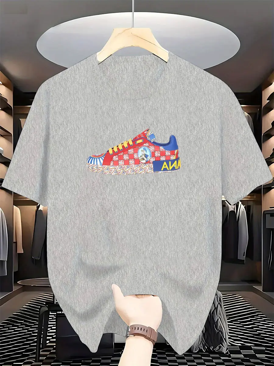 Summer 2026 men's new luxury fashion international brand trendy shoes printed T-shirt, pure cotton round neck casual urban Y2K