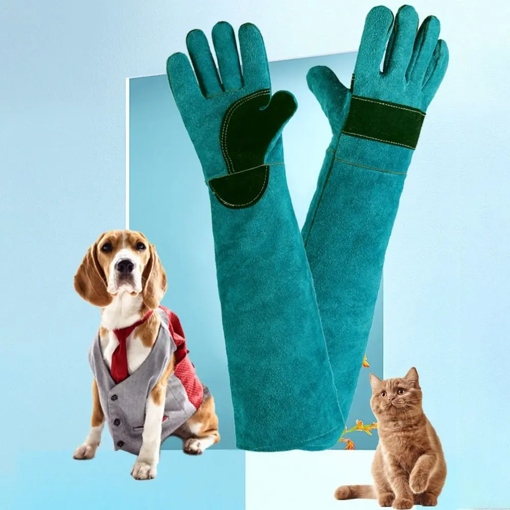 1 pair Anti-Scratch Anti-Scratch Protective Gloves Bite-resistant Wear-resistant Pet Handling Gloves Green Leather