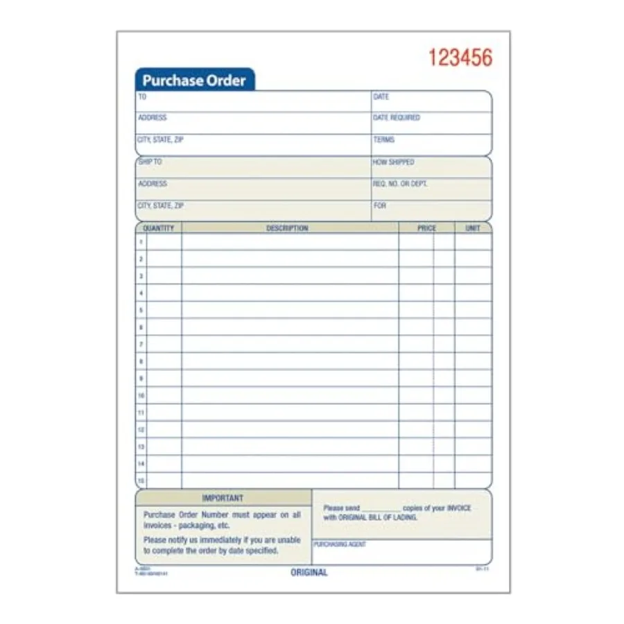Purchase Order Book, 2-Part Carbonless, White/Canary, 5-9/16 x 8-7/16 Inches, 50 Sets DC5831