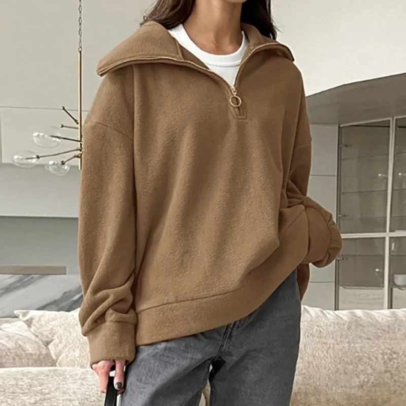 

Fashion Sports Sweater 2025 Autumn and Winter Solid Color Zipper Women's Top