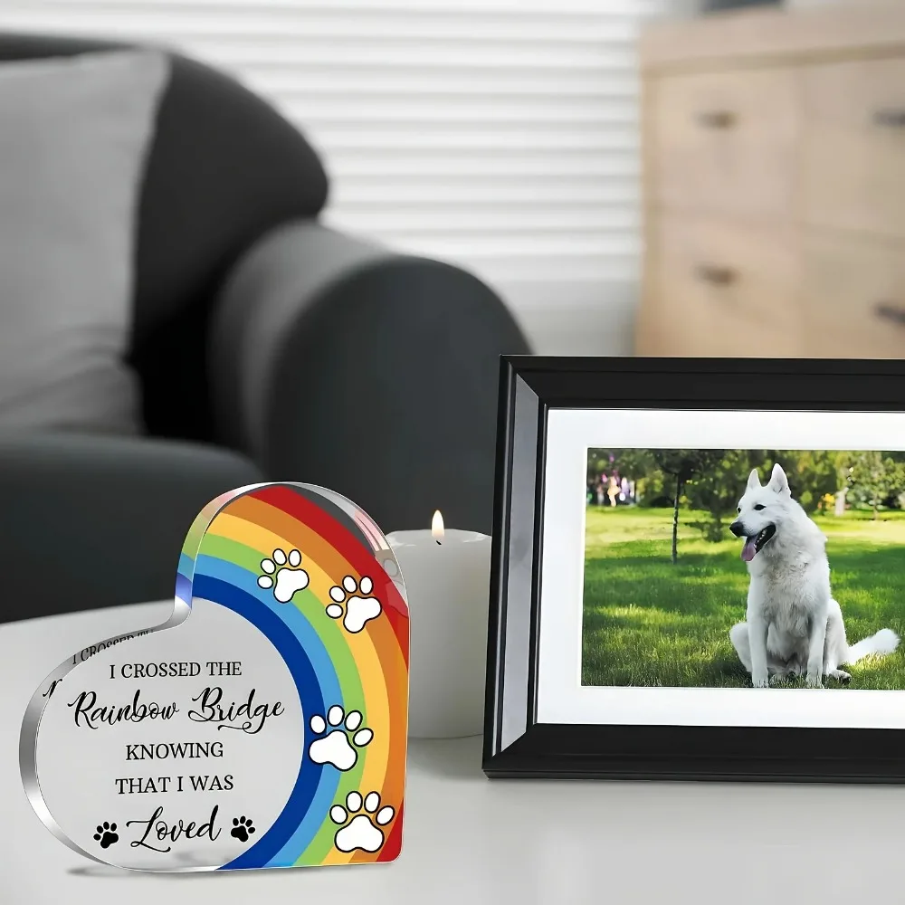 CIFBUY Acrylic Rainbow Bridge Pet Memorial Plaque 2D Colorful Paw Print Home Office Grief Gift Sympathy Remembrance Decor