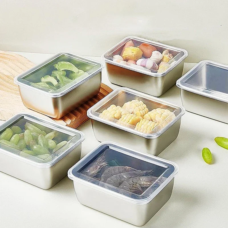 304 Stainless Steel Fresh Keeping Box Airtight Food Storage Container with Lid Lunch Bento Food Box Outdoor Picnic Camping Tools