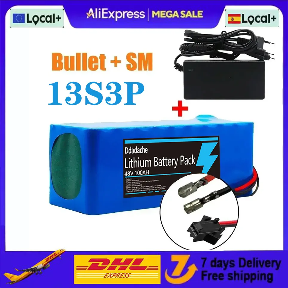13S3P 48V 100000mAh 100Ah 1000W Lithium-Ionen-Akkupack mit BMS + 54,6V Ladegerät