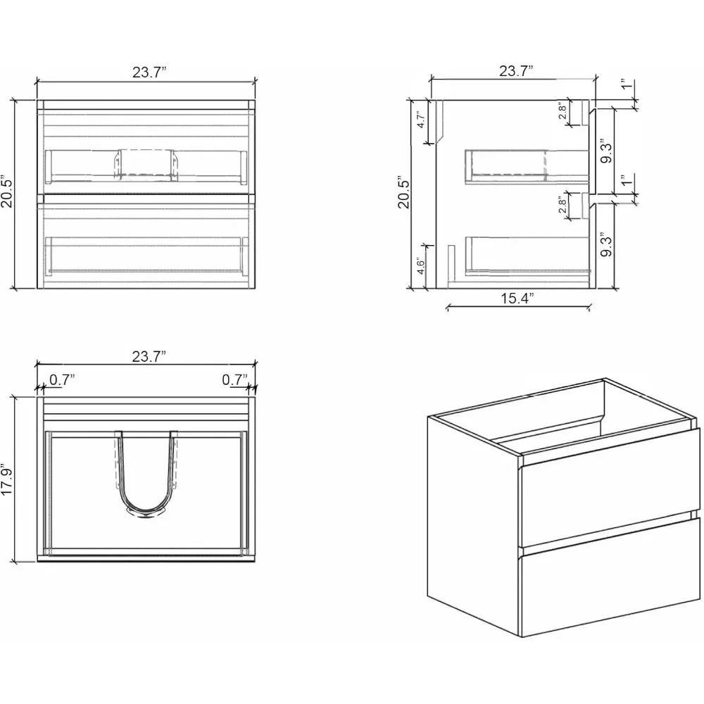 Bathroom Vanity with Sink with Overflow, Wall Mounted Bathroom Vanity, One-Piece Sink Basin Minimalist Bathroom Sink Cabinet