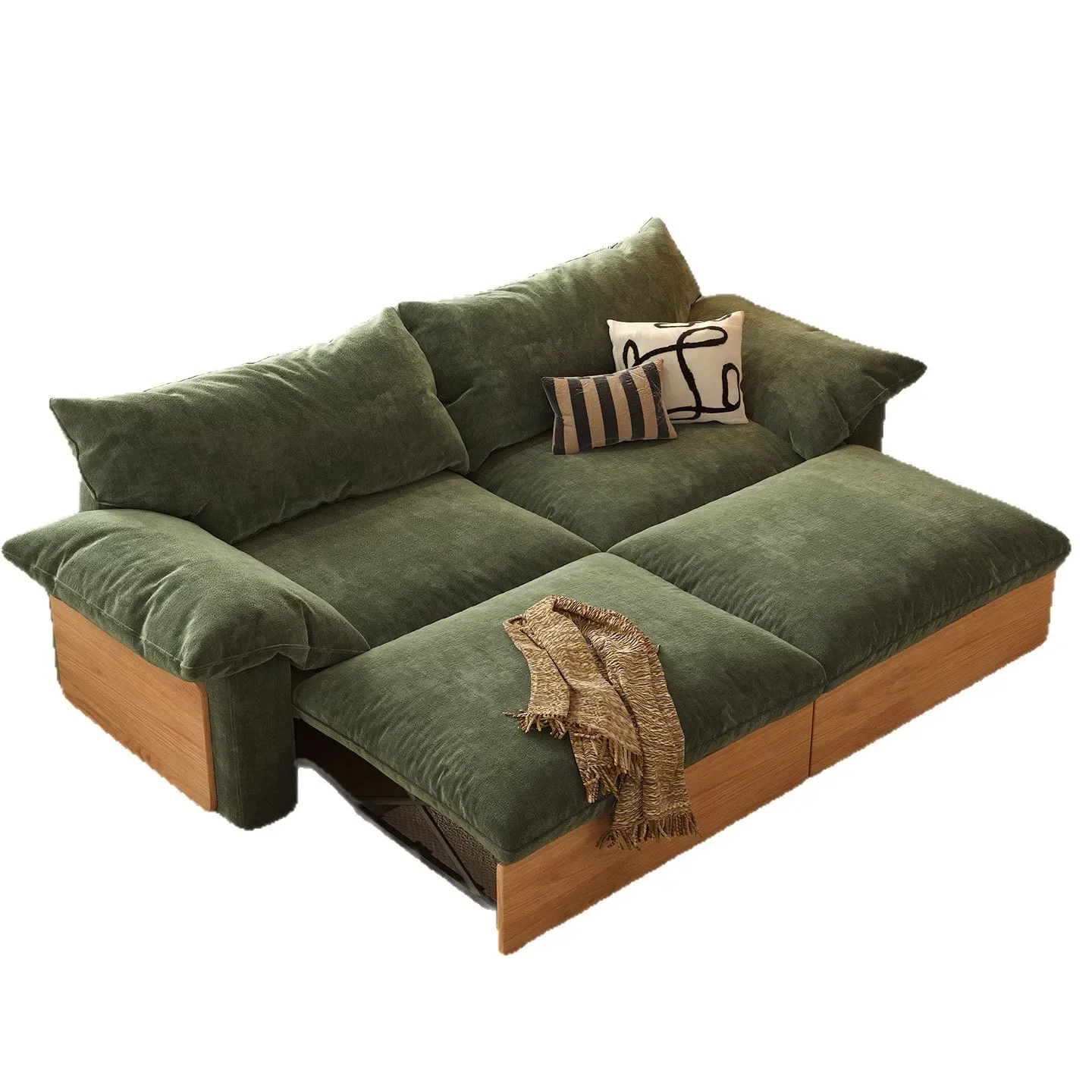 y8- solid wood frame log wind folding living room removable linen sofa bed