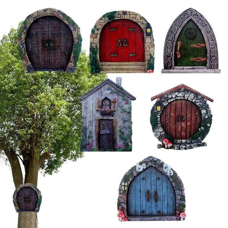 

Fairy Door For Tree Trunk Garden Pretend Playset Vintage Mini Door Colorful Tree Decorations Miniature Gnome Fairy House