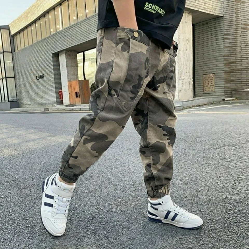 2024 Spring Autumn Boys Kids Clothing Boys Camouflage Pants Cotton Kids Full Length Pants Children Trousers Military Pants