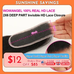 WOWANGEL 2x6 Deep Parting HD Lace Closure Frontal Only Melt Skin Straight Hair Kim K Closure Pre Plucked Virgin Hair For Woman