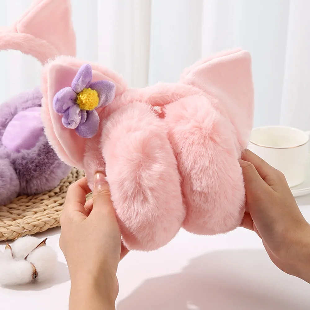 Creative Cute Cartoon Cat Rabbit Ear Warm Earmuffs Plush Soft Folding Earflap Cold Protection Rabbit Ear Ear Cover Women