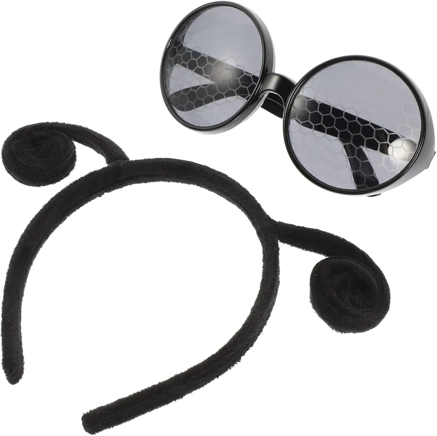 PESENAR Fly cospaly due pezzi nero curvy carino accessorio per capelli grandi occhiali in rete grigia essenziali per la masquerade