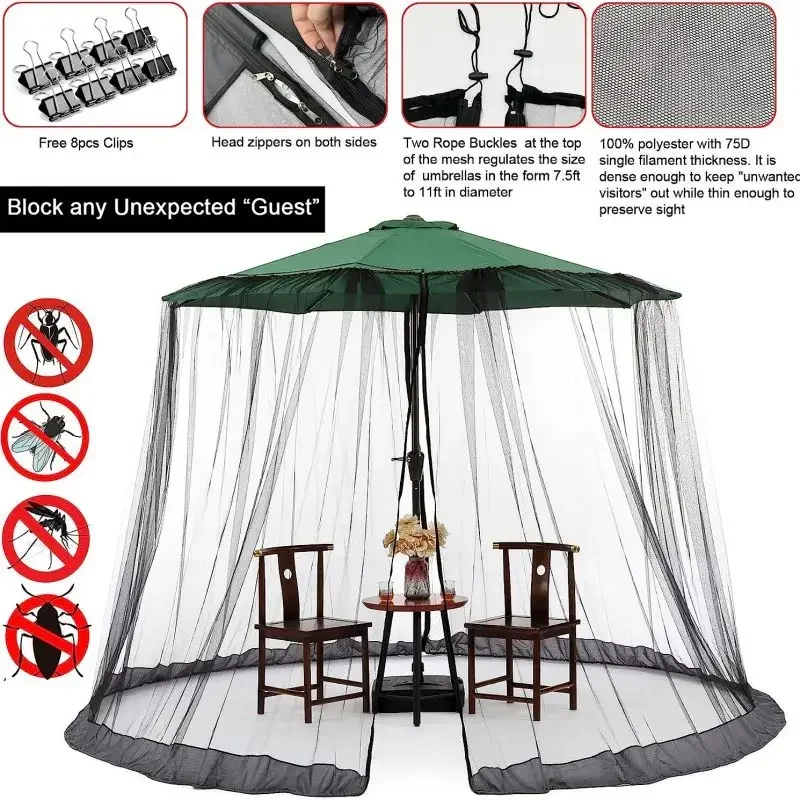 Garden Umbrella Table Screen Parasol Mosquito Net Cover Patio Umbrella Screen&Zipper Sunshade Awning Mosquito Net Tent 300x230cm