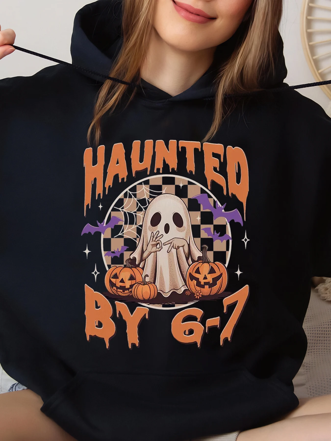 

Толстовка с принтом тыквы призрака на Хэллоуин для женщин, повседневная одежда, черный, большой размер