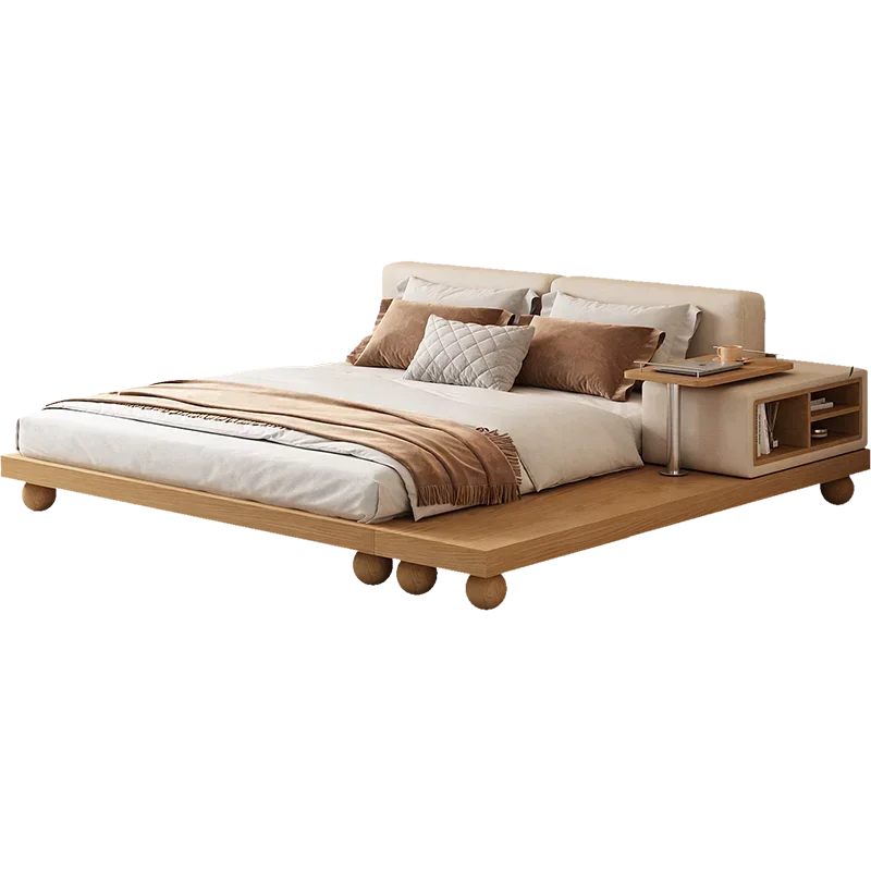 Nordic tatami bed, Japanese cream style, multifunctional solid wood foot double bed, 1 .8m marriage bed