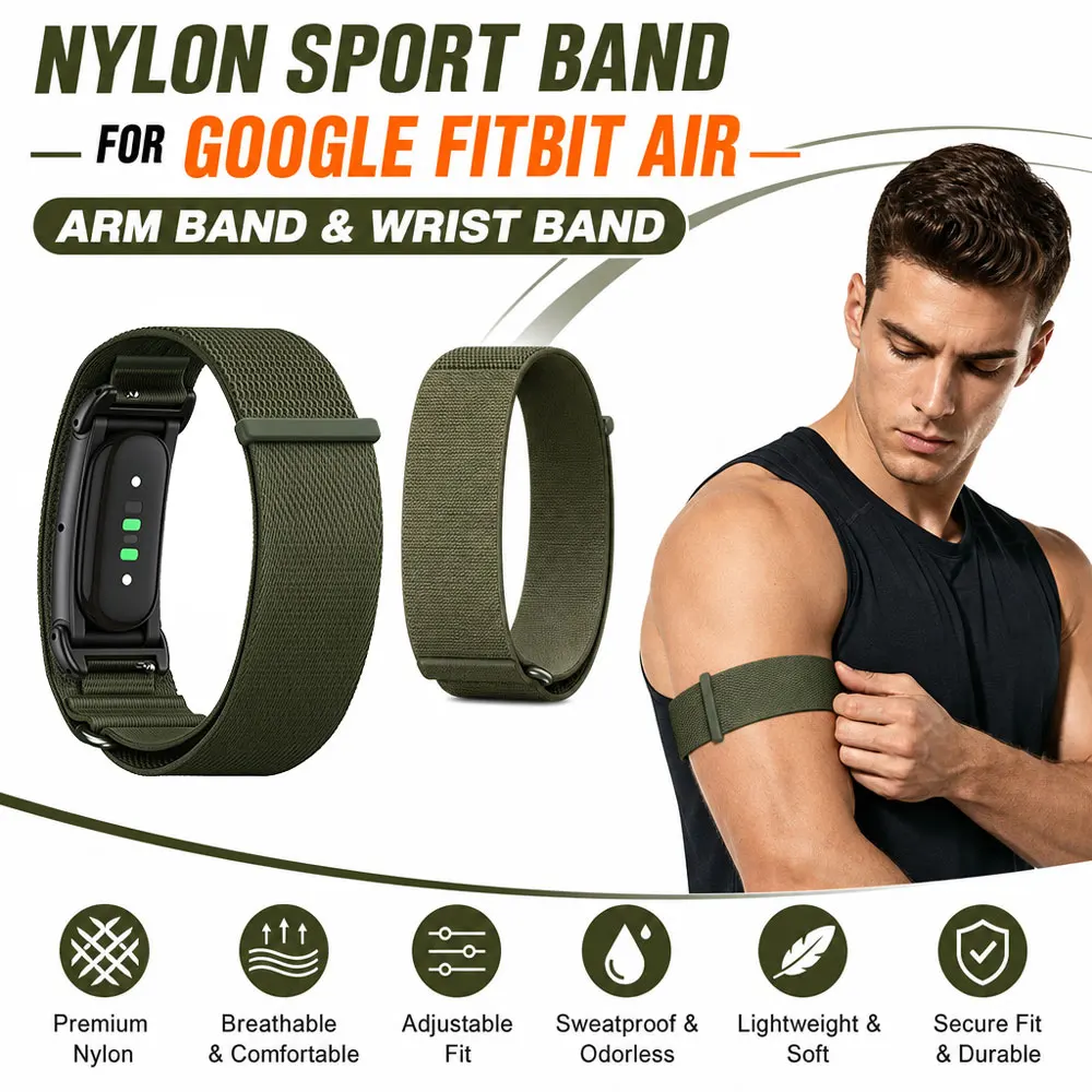Nylon Breathable Armband/Wristband for Google Fitbit Air Strap Fitness Tracker Bicep Band for Google Fitbit Air Accessory