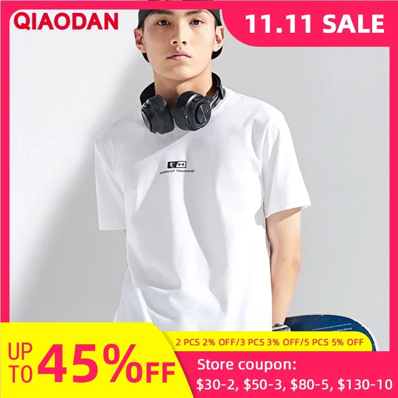 

QIAODAN футболка для бега, мужская хлопковая футболка, лето 202, удобный дышащий повседневный спортивный топ высокого качества для марафона XHS231338