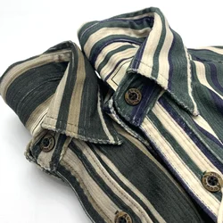 Amikaki Corduroy Striped Shirt For Men Retro Cotton Soft Sticky Loose Casual Long Sleeved Button Down Shirt With Chest Pocket