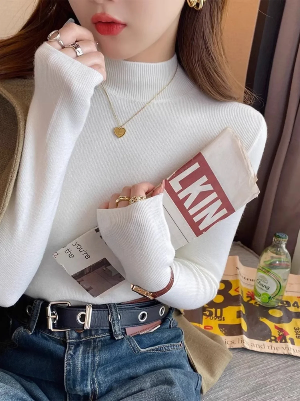 

Faionable Knitted Long Sve Base irt Women's Autumn Winter Slim Fit High Collar Top Korean Sle Soft Comfortable Inner...