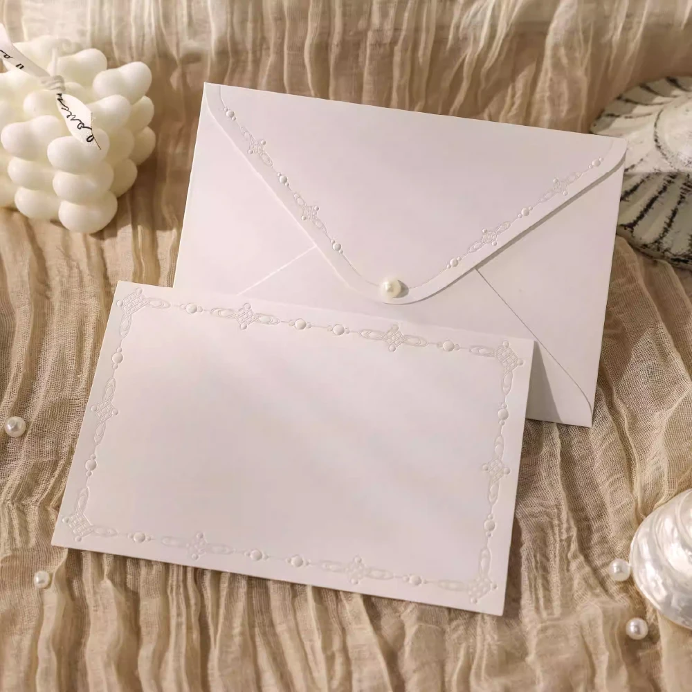 

French “Pearl Love” Embossed and Foil-Stamped Blank Cards Greeting Cards Love Letters Birthday Cards Invitations and Envelope