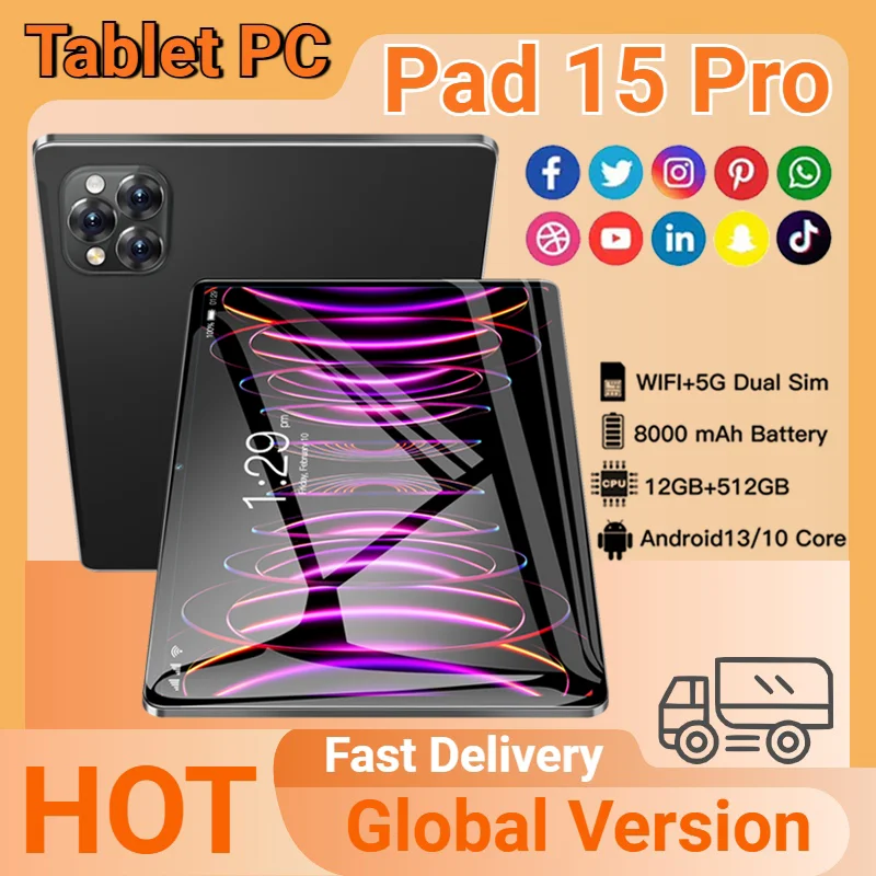 Global Model New Xaioml Pad 15 Pro Tablet HD 4K Large Screen Dual SIM Dual Standby Wifi GPS Bluetooth Business Fashion Tablet PC