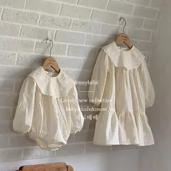 Autumn Spring Baby Girl Party Dress Long Sleeved Cotton Lace Stitching Sister Dress Baby Girl Romper Kids Princess Dresses