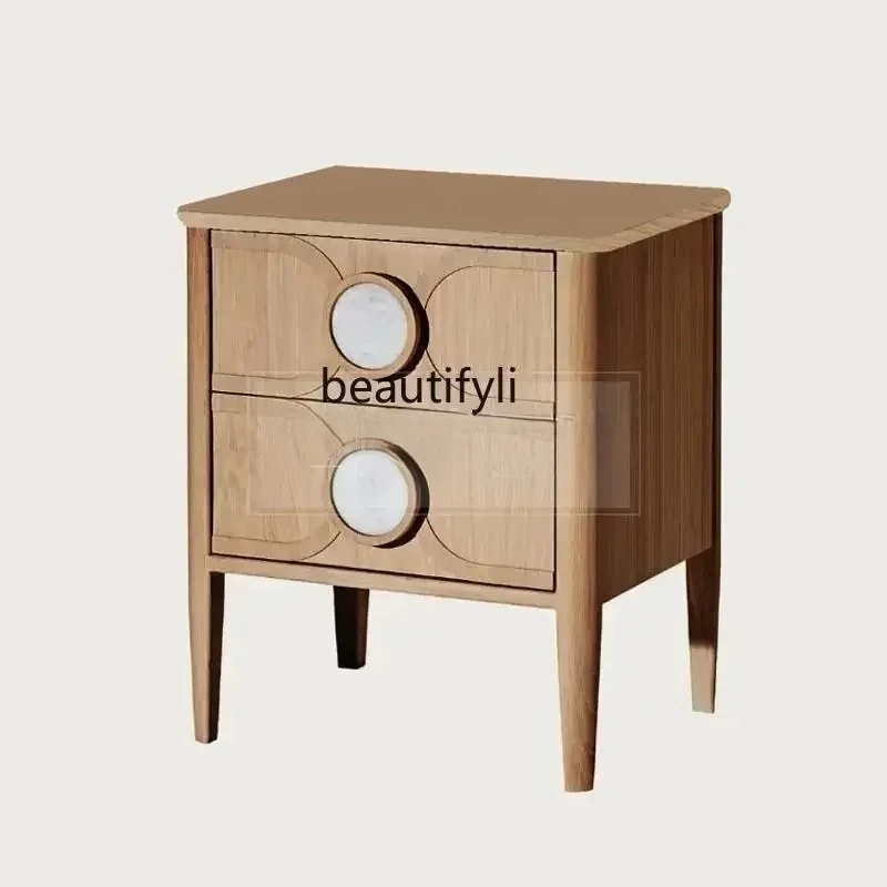 

New style Nordic simple solid wood bedside table creative designer marble bedside table storage cabinet furniture