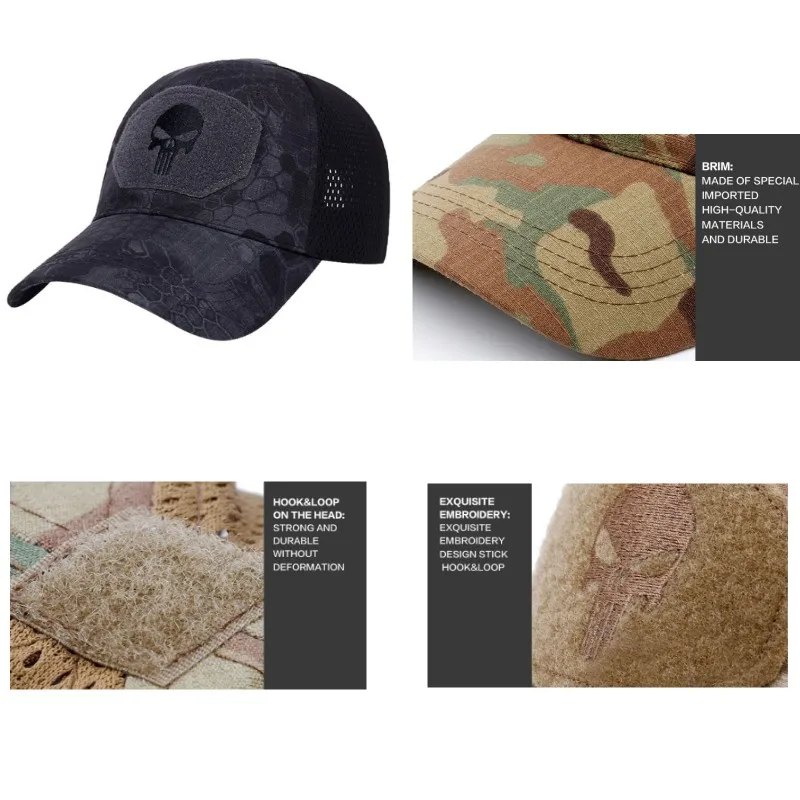 Skull Tactical Hat Military Army Cap Men Sun Cap Summer Hunting Jungle Hiking Fishing Sport Hat Camo Men Baseball Cap Quick-Dry