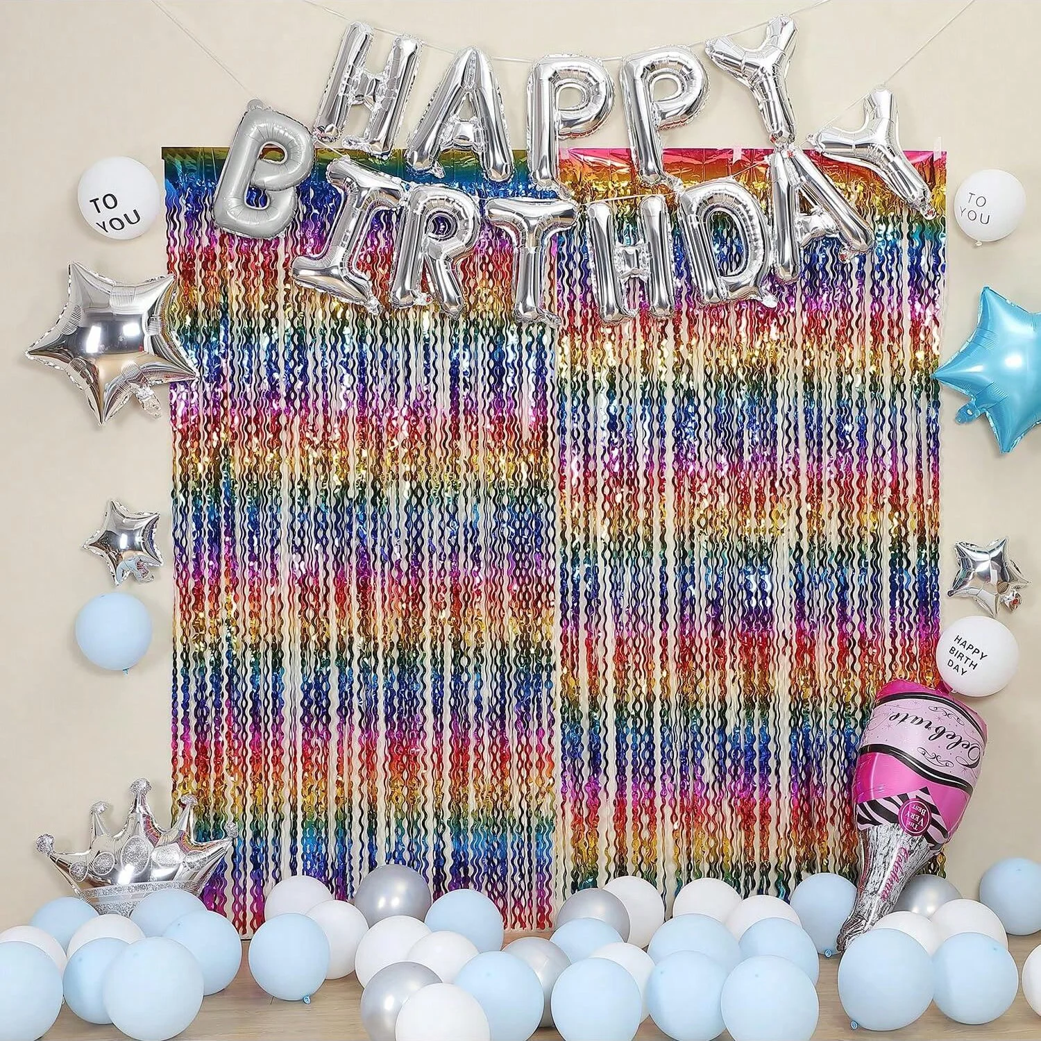 2pc  2 * 1M curved knife wave rainbow rain curtain background decoration for birthday parties, weddings, and other events