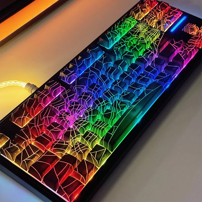 

Spider web keycap side engraved light-transmitting line pattern light-transmitting wooting custom keyboard cap cross-border e-co