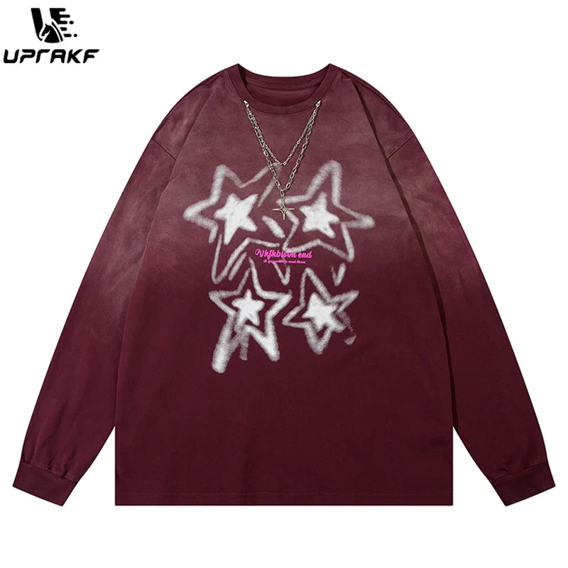 UPRAKF Star Print Hoodie Streetwear Pullovers Long Sleeve Autumn Hip Hop Fashion Casual High Quality Chain