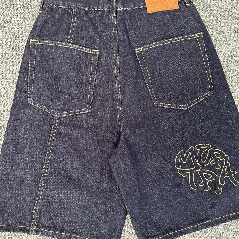 

Mertra Темно-Синие Джинсы Мужчины Женщины 1:1 Лучшее Качество Вышитый Логотип Большие Повседневные Джинсовые Шорты