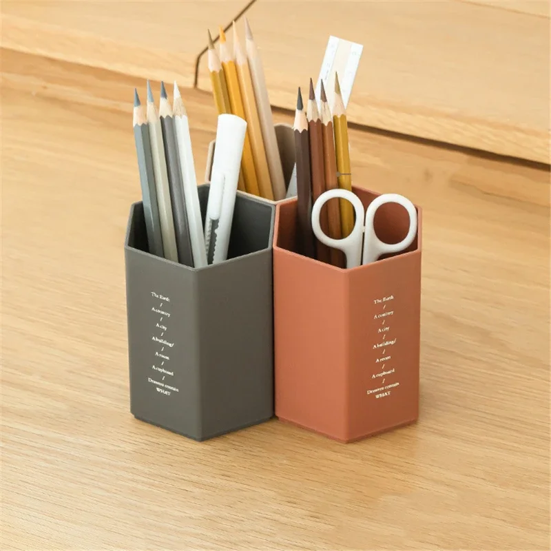 Creative Hexagonal Design Pen Holder Large Capacity Pencil Pot Brush Storage Container Box Plastic Stationery Desk Organizer New