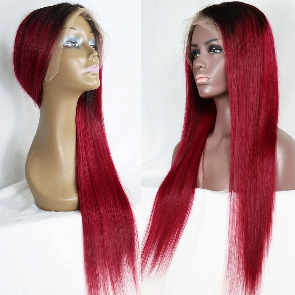 Aliexpress Long Human Hair Wig Ombre Red Virgin Remy Human Hair Lace Closure Frontal Wig 4x4 5x5 13x4 Thick Density Wig for Sale