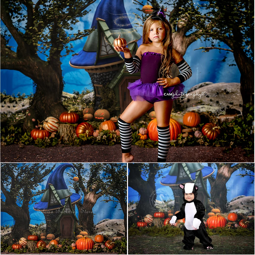 Halloween Haunted Cottage Photo Background Cake Smash Photography Backdrop Castle Pumpkin Kids Portrait Photo Studio