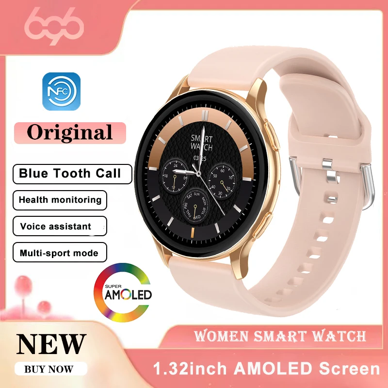 Nuovo schermo AMOLED da donna Blue Tooth Call Smartwatch Informazioni sulla frequenza cardiaca Promemoria NFC Assistente vocale Lady Smartwatch Musica
