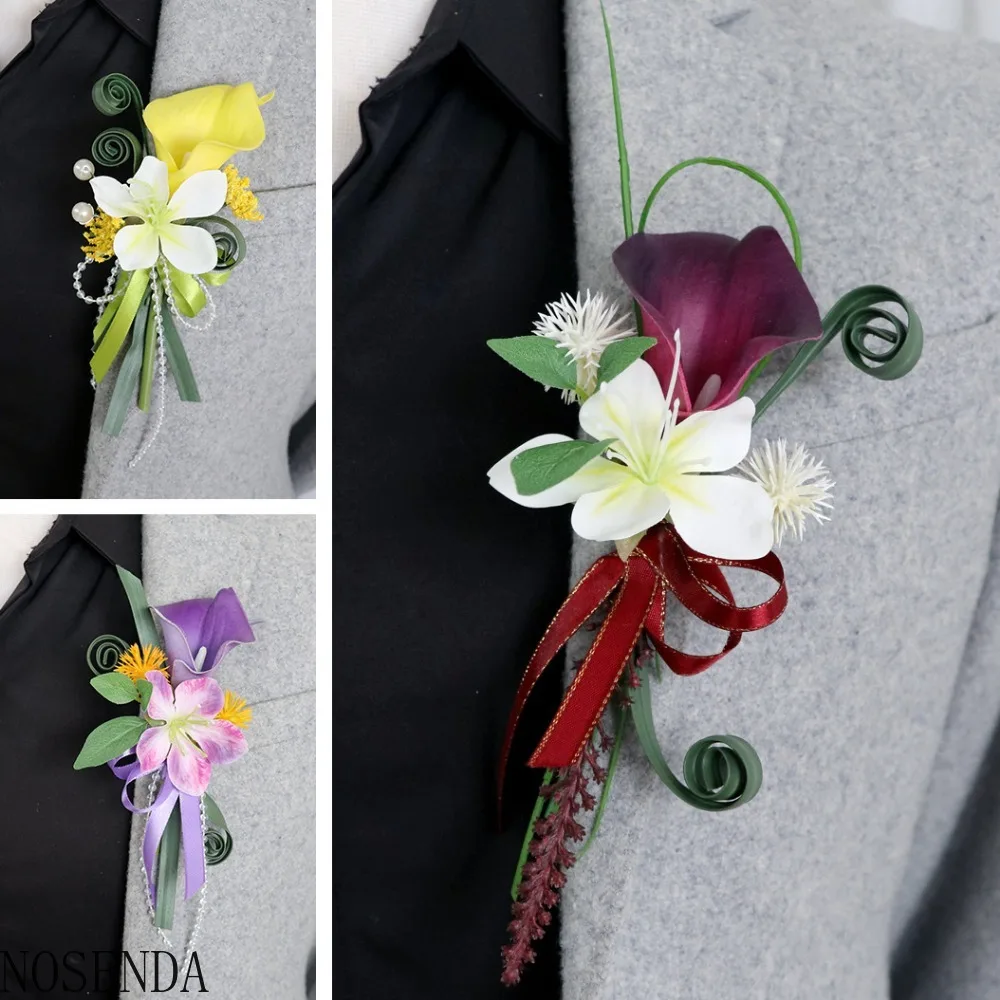 Artificial Flower Wrist Corsage Wristlet Band Bracelet and Men Boutonniere Set for Wedding Ceremony Anniversary Formal Dinner