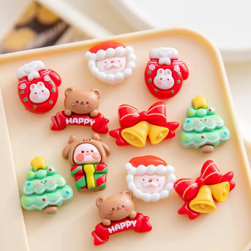 New Cute Cartoon Mixed Color Christmas Tree Series Resin Scrapbook DIY Jewelry Children Gift Hairpin Accessories