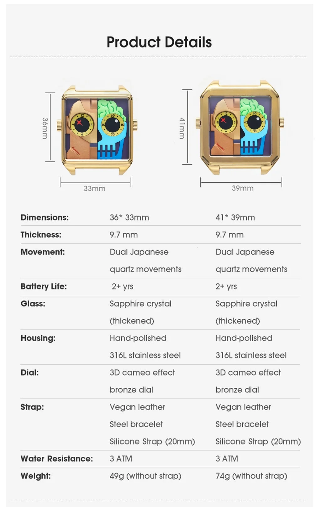 Happies Watch Men Quartz Watch Waterproof Casual Fashion Couple Watch Wear Resistant Stainless Strap Square Dial Design Women