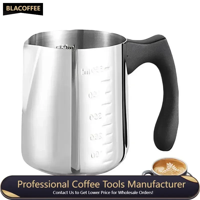 

La Hua Cup 304 Stainless Steel Cup Milk Coffee Espresso Milk Jug with Measurement Scale Bakelite Handle Milk Frothing Pitche